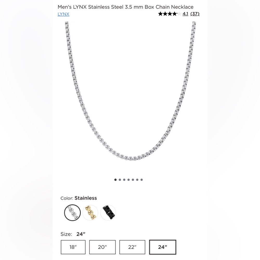 Men’s LYNX Stainless Steel Box Chain Necklace 24”